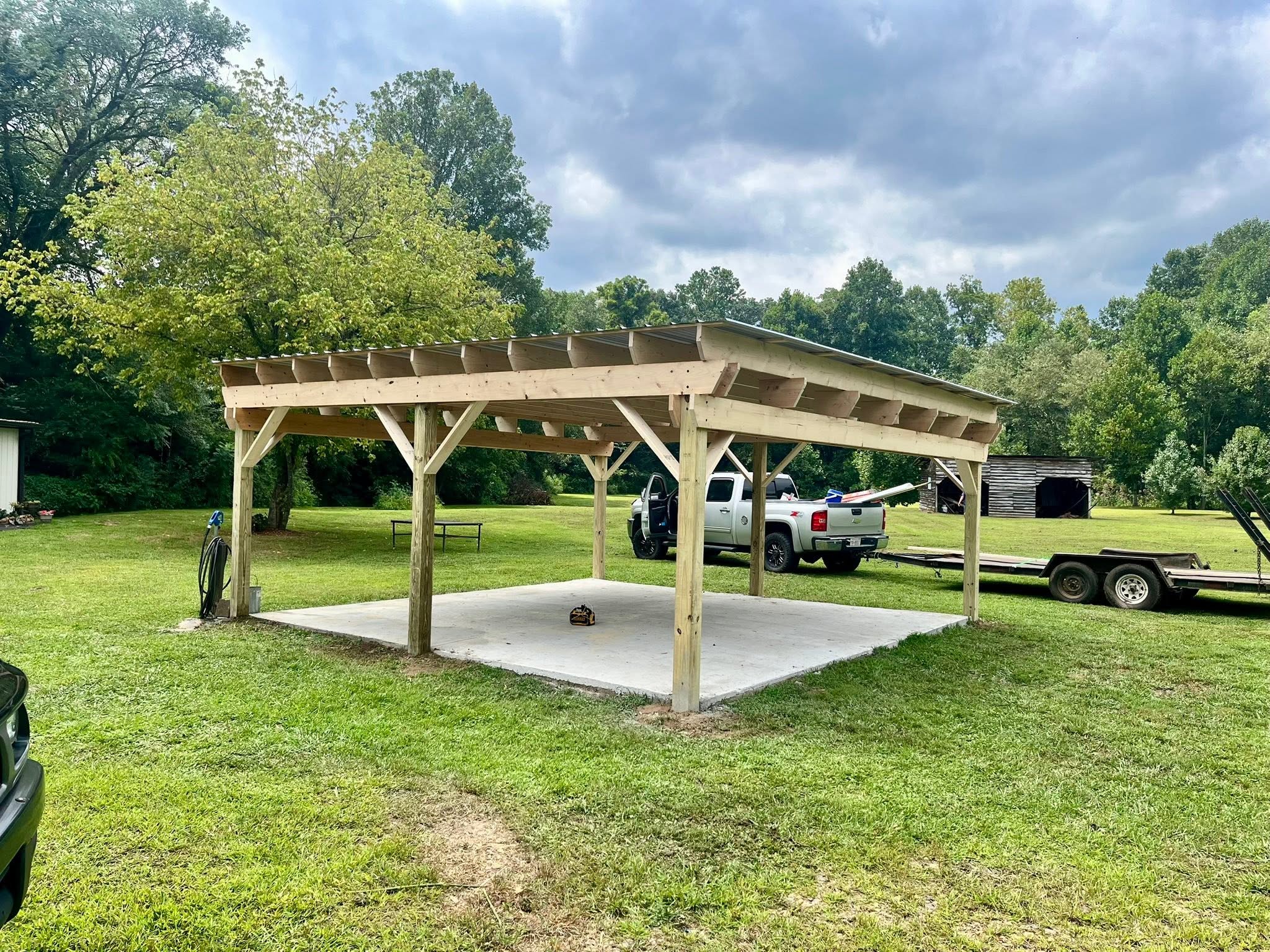 Timber pavilion and concrete slab carpentry project near Blairsville, GA